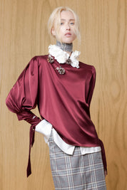 Blusa Manga Puff Moño Vino