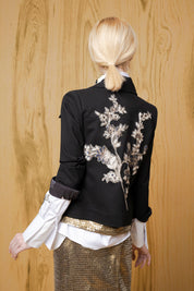 Chaqueta Jean Flor Barroco Negro