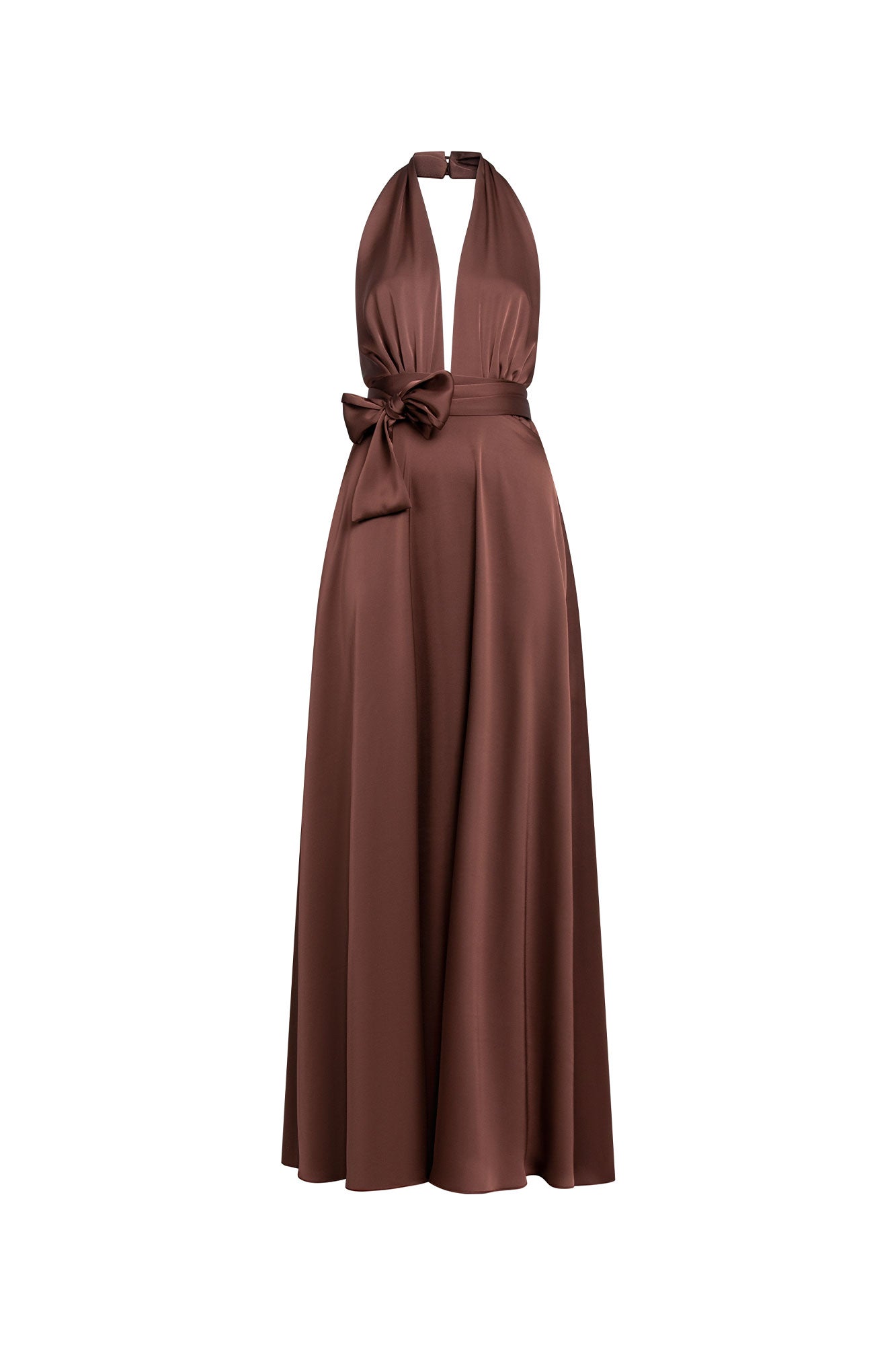 Maxi Vestido Halter Costado Tira Chocolate