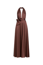 Maxi Vestido Halter Costado Tira Chocolate